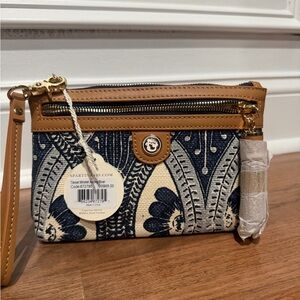 Spartina 449 Navy and Tan Floral Wristlet